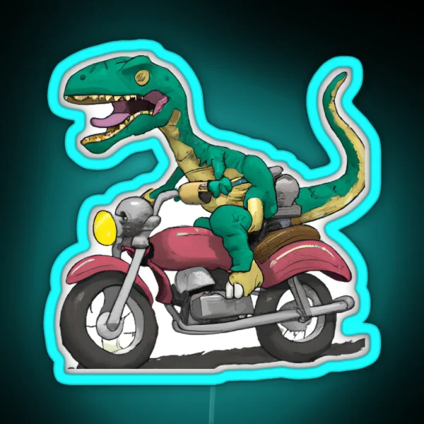 T Rex Riding Motocycle RGB Neon Sign