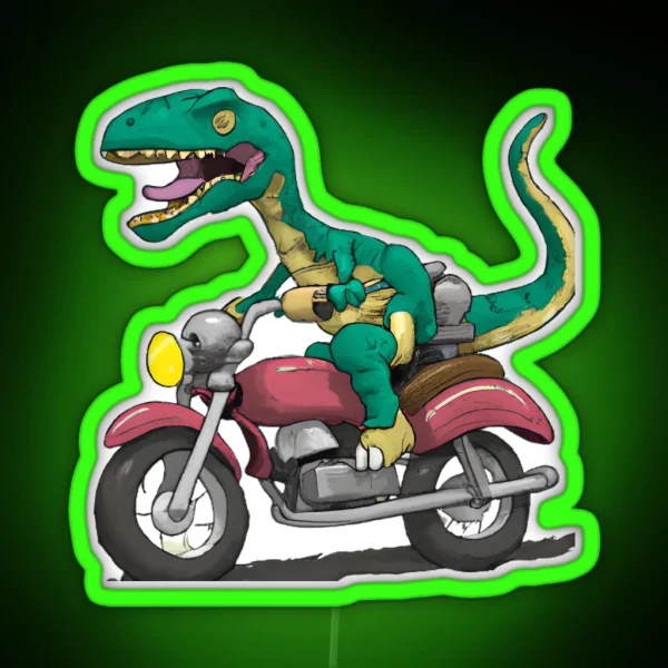 T Rex Riding Motocycle RGB Neon Sign