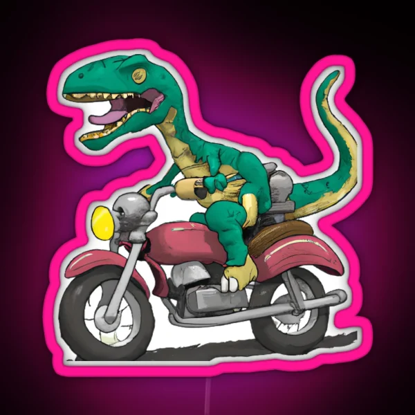 T Rex Riding Motocycle RGB Neon Sign
