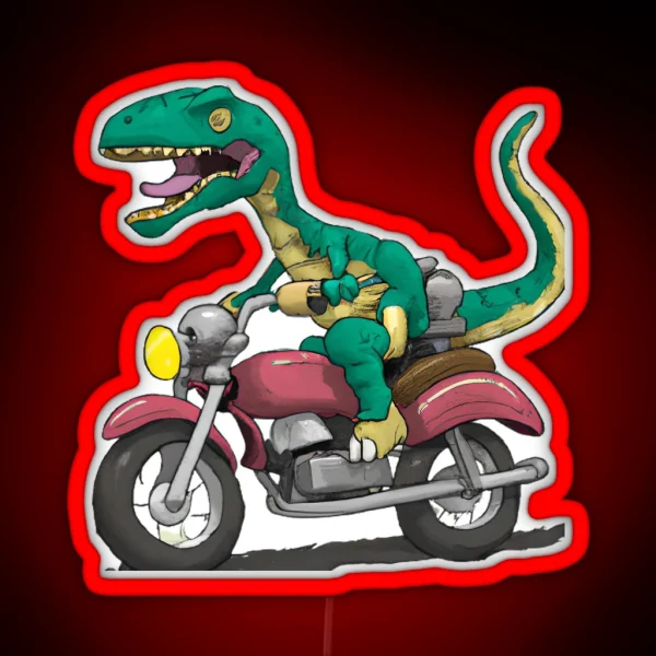 T Rex Riding Motocycle RGB Neon Sign