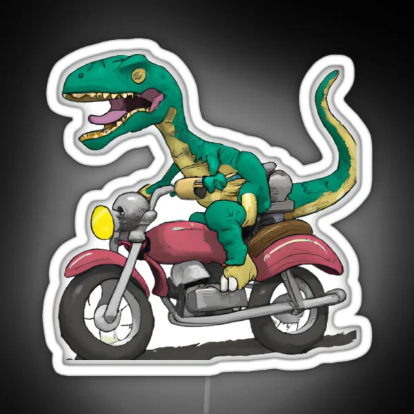 T Rex Riding Motocycle RGB Neon Sign