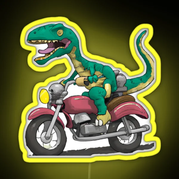 T Rex Riding Motocycle RGB Neon Sign