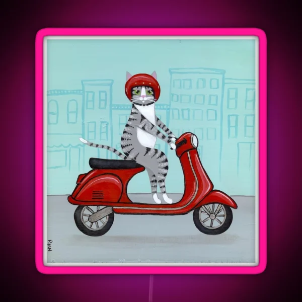 Tabby Cat On A Scooter RGB Neon Sign
