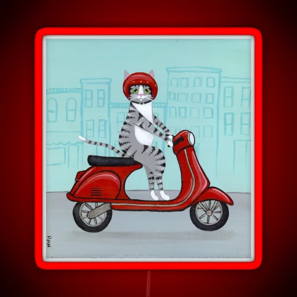 Tabby Cat On A Scooter RGB Neon Sign