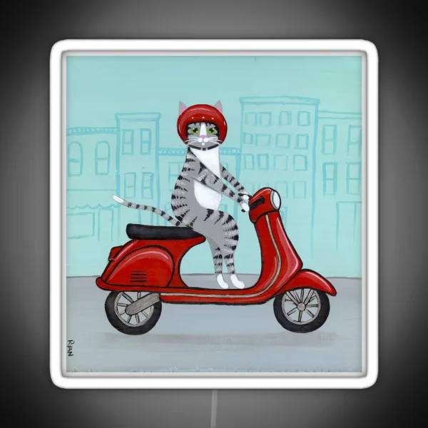 Tabby Cat On A Scooter RGB Neon Sign