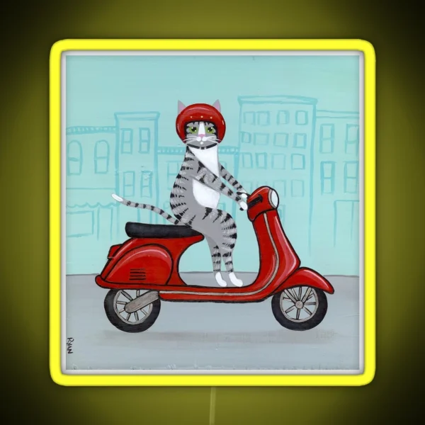 Tabby Cat On A Scooter RGB Neon Sign