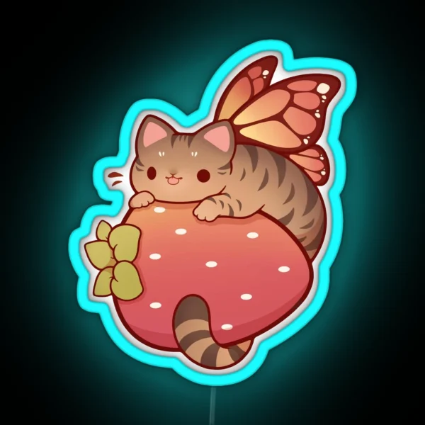 Tabby Fairy Cat With Strawberry RGB Neon Sign