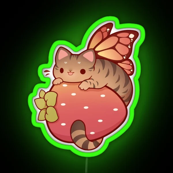 Tabby Fairy Cat With Strawberry RGB Neon Sign