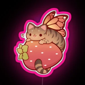 Tabby Fairy Cat With Strawberry RGB Neon Sign