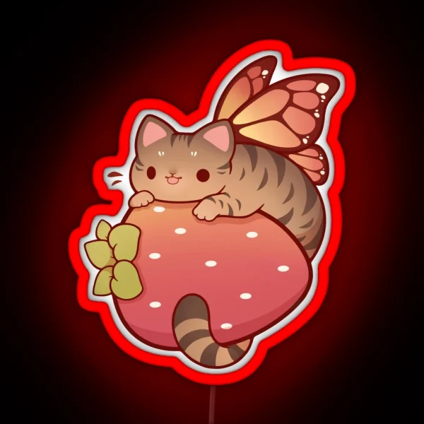 Tabby Fairy Cat With Strawberry RGB Neon Sign