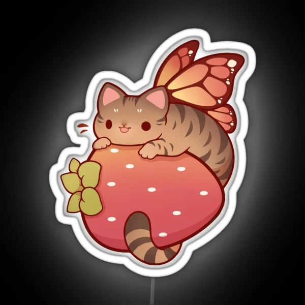 Tabby Fairy Cat With Strawberry RGB Neon Sign
