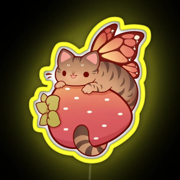 Tabby Fairy Cat With Strawberry RGB Neon Sign