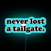 Neon blue tailgate party sign with RGB lights and a modern design.