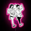 Cute anime characters Takakura and Momo from the manga and anime series 'To Your Eternity' running in front of a colorful,...