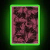 Neon pink and black tango-themed netting on a green background sign.
