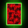 Neon tango-themed netting on a black background with bold red accents.