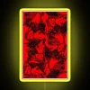 Neon black tango netting on a bright red background with yellow accents.