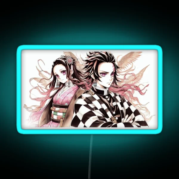 Tanjiro And Nezuko W Background RGB Neon Sign