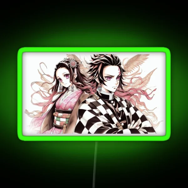 Tanjiro And Nezuko W Background RGB Neon Sign