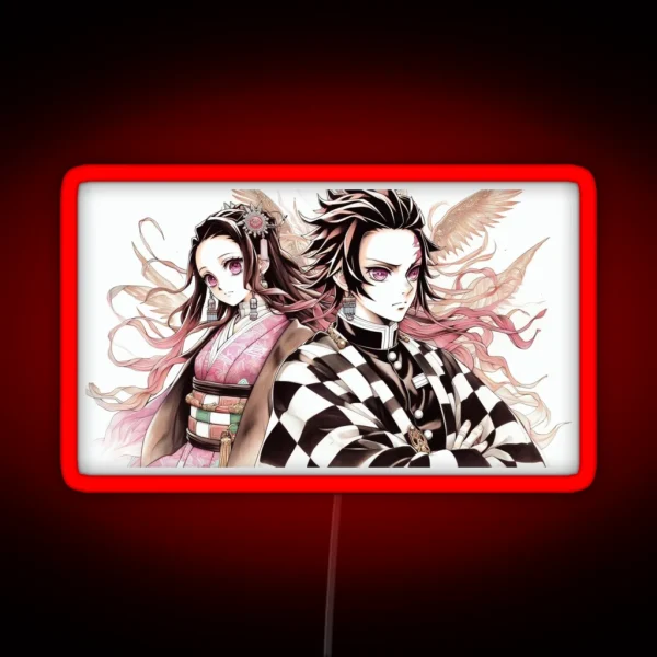 Tanjiro And Nezuko W Background RGB Neon Sign