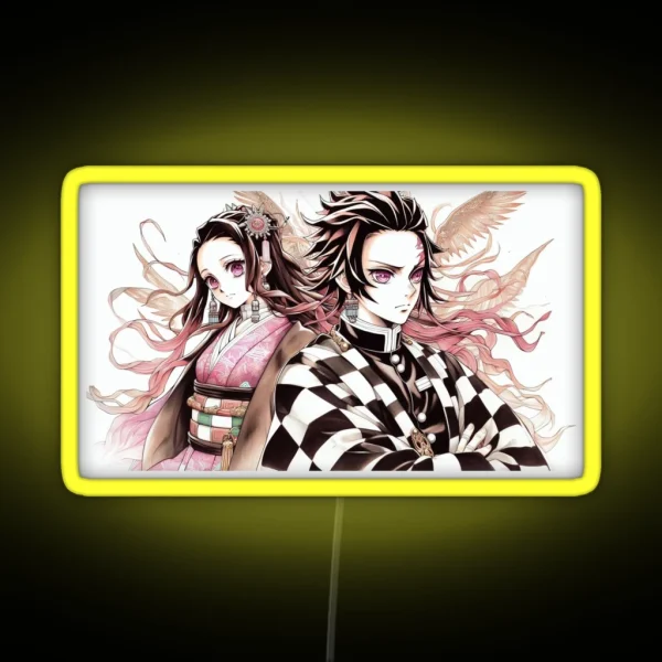 Tanjiro And Nezuko W Background RGB Neon Sign