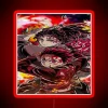 Tanjiro Kamado from Demon Slayer holding a colorful neon sign in a vibrant, RGB-lit setting.