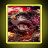 Tanjiro Kamado from Demon Slayer in vibrant RGB neon colors with a yellow background.