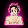 Tanjiro Kamado from Kimetsu no Yaiba posing in front of a pink neon sign with RGB lights.