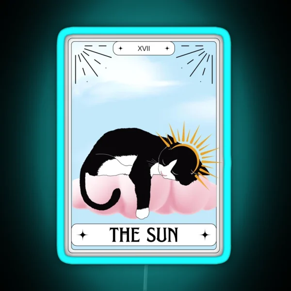 Tarot Card Tuxedo Cat The Sun RGB Neon Sign