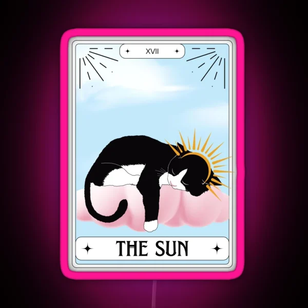 Tarot Card Tuxedo Cat The Sun RGB Neon Sign