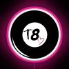 Tate McRae posing in front of an 8 ball neon sign with pink background