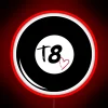 Tate McRae posing in front of an 8-ball neon sign with a colorful, glowing effect