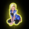 Neon-lit android figurine with colorful tattoos in a vibrant yellow hue.