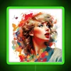 Taylor Swift neon sign with green background in modern graphics style.