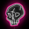 Neon sign featuring a skull design in pink and RGB colors.