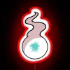 Neon blue spirit sign on a dark background with glowing red accents.