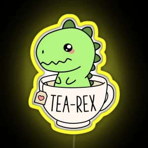 Tea Rex Cute T Rex Dinosaur Kawaii Funny Dino Pun RGB Neon Sign