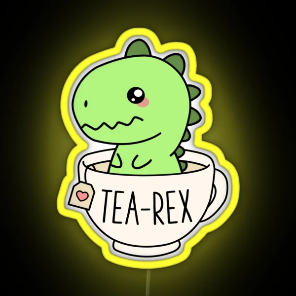 Tea Rex Cute T Rex Dinosaur Kawaii Funny Dino Pun RGB Neon Sign