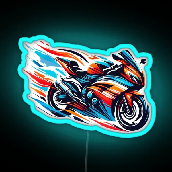Teal Orange Color Wave Sportbike RGB Neon Sign