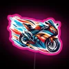 Neon teal, orange, and pink hues on a sportbike-inspired color wave.
