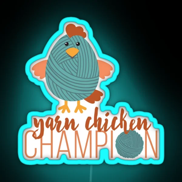 Teal Yarn Chicken Champion RGB Neon Sign