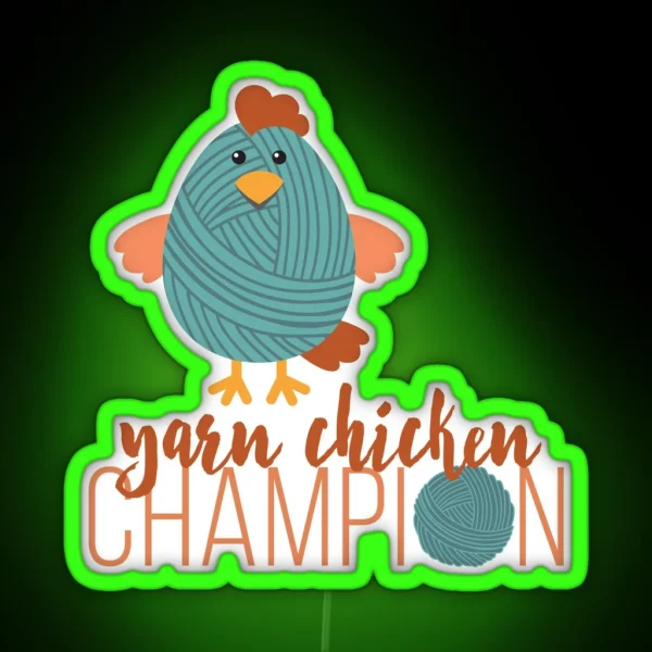 Teal Yarn Chicken Champion RGB Neon Sign