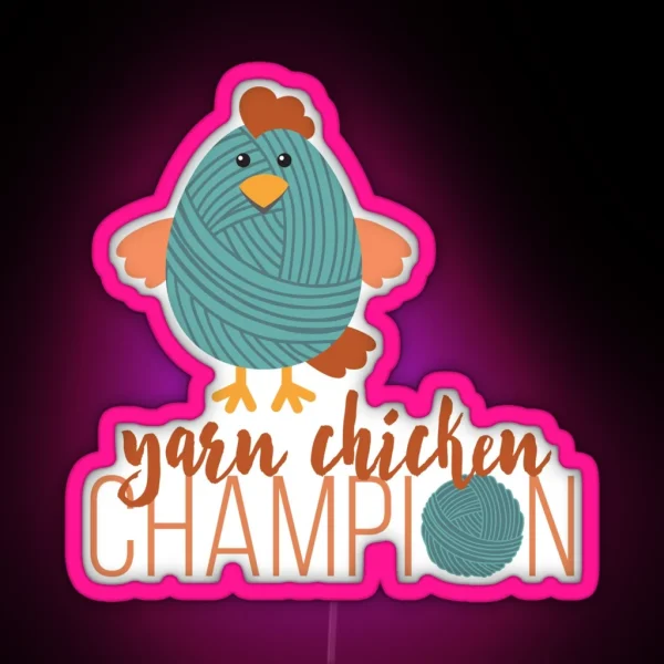 Teal Yarn Chicken Champion RGB Neon Sign