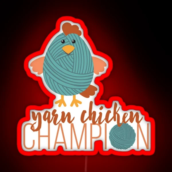 Teal Yarn Chicken Champion RGB Neon Sign