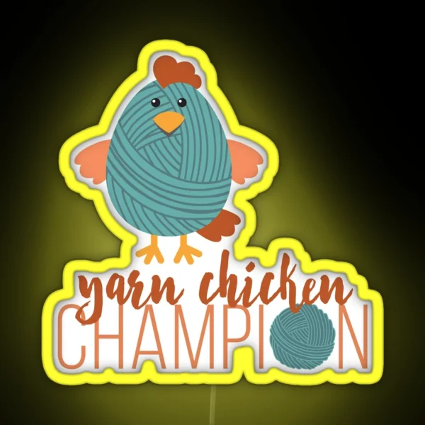 Teal Yarn Chicken Champion RGB Neon Sign
