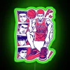 Hinata's team, Shohoku High School, gathered in front of their school's entrance with a vibrant neon sign reading 'First D...