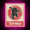 Neon sign reading 'Tech Ninja' with pink RGB lights.