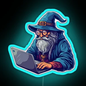 Tech Wizard At Work Geeky Fantasy Illustration RGB Neon Sign