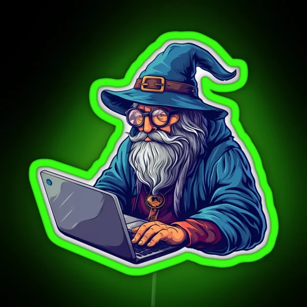 Tech Wizard At Work Geeky Fantasy Illustration RGB Neon Sign