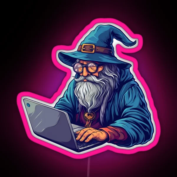 Tech Wizard At Work Geeky Fantasy Illustration RGB Neon Sign